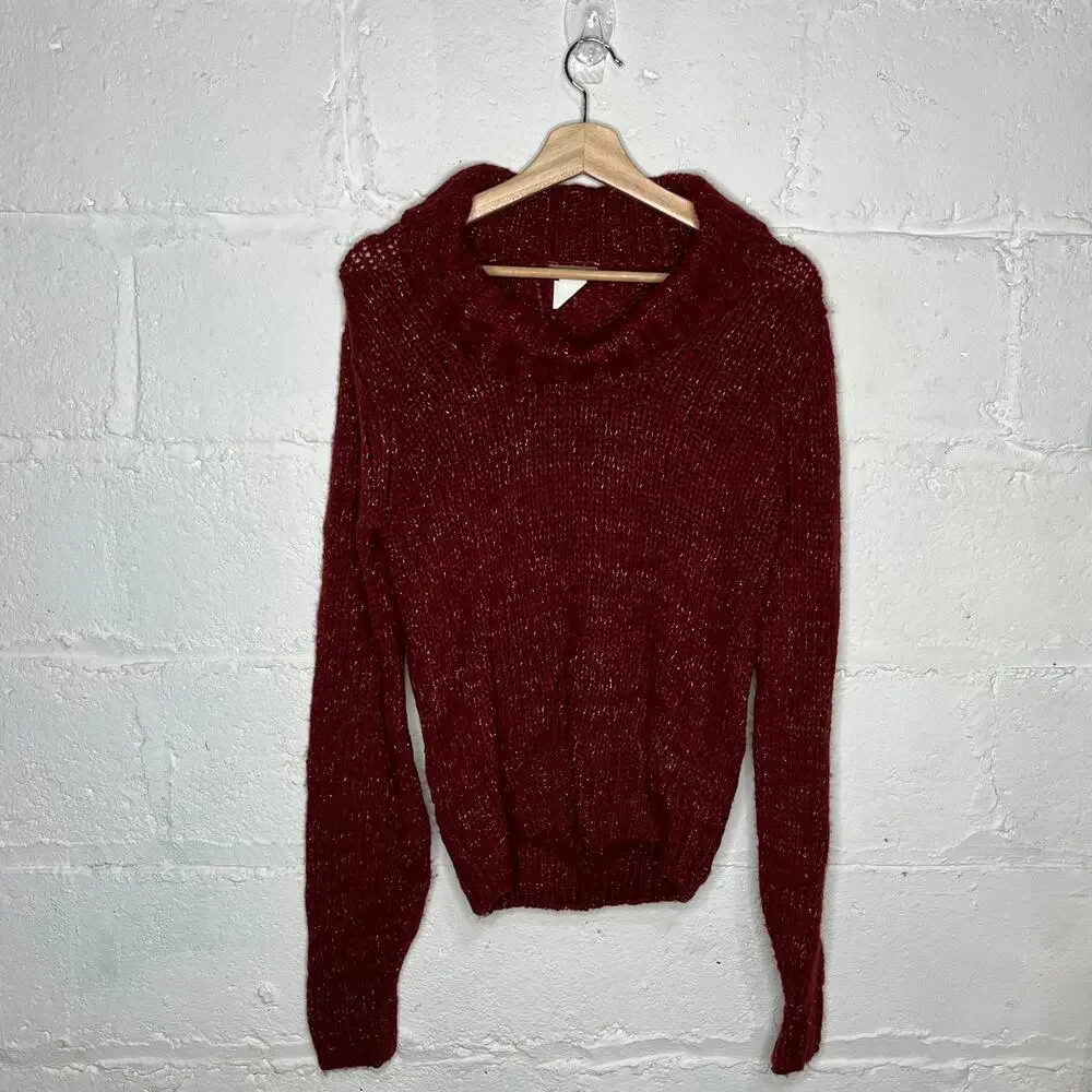 J. Crew Women's Wool Blend Cowl Neck Metallic Rust Orange Sweater Medium